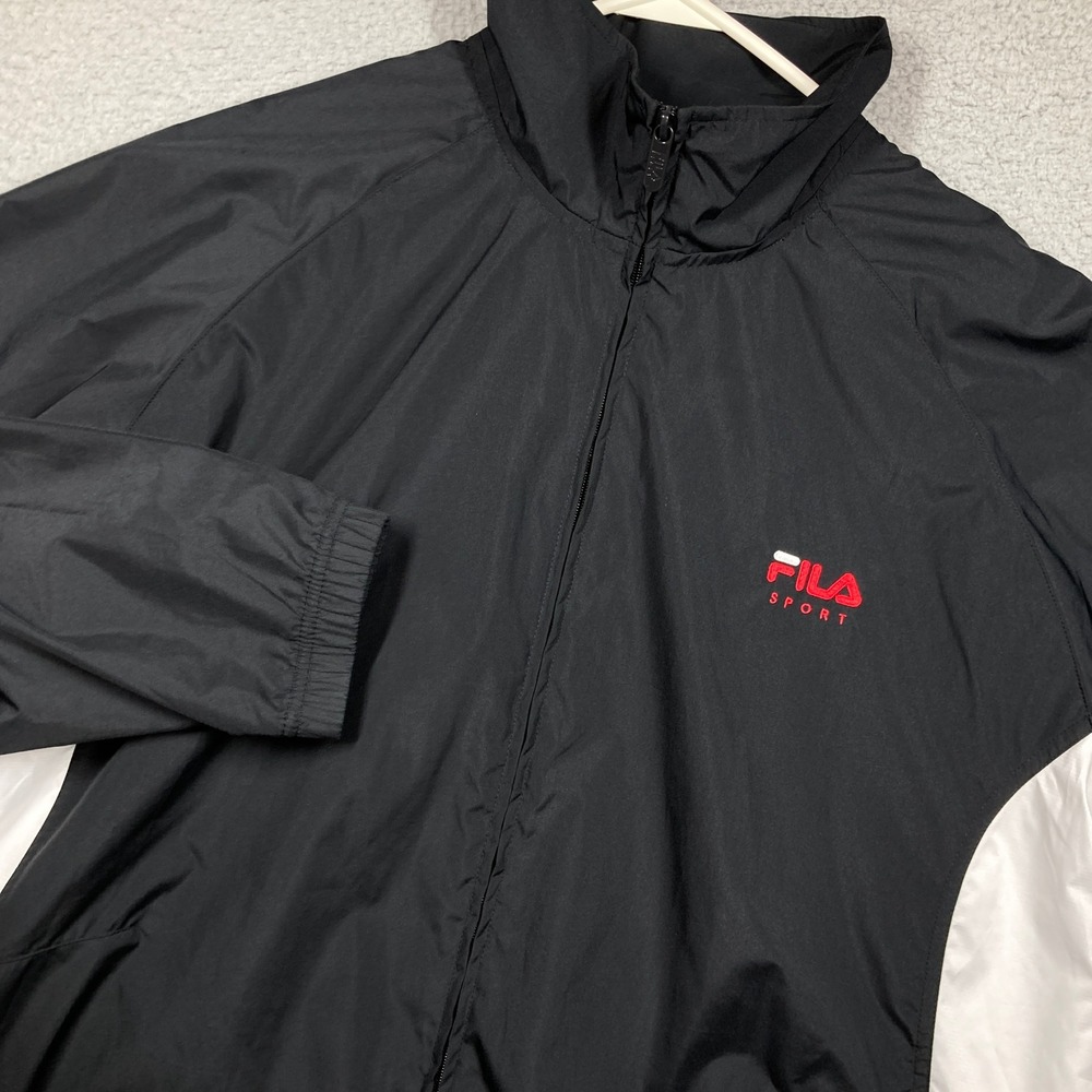 Fila Sport Windbreaker Mens XL Black White Colorblock Mesh Lined Full Zip Jacket